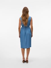 VERO MODA Blue Sleeveless Tencel Tie Belt Dress - Image 2 of 4
