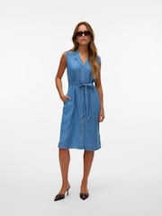 VERO MODA Blue Sleeveless Tencel Tie Belt Dress - Image 3 of 4