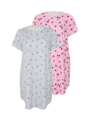 Yours Curve Pink Dipped Back Nightdress 2 Pack - Image 6 of 8