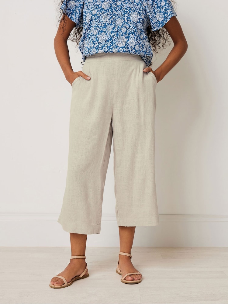 M&Co Natural Petite Linen Wide Leg Crop Trousers - Image 1 of 5