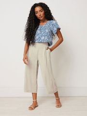 M&Co Natural Petite Linen Wide Leg Crop Trousers - Image 2 of 5