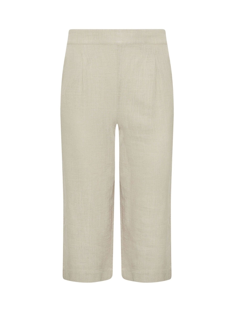 M&Co Natural Petite Linen Wide Leg Crop Trousers - Image 5 of 5
