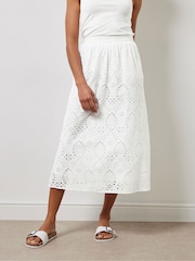 M&Co White Broderie 100% Cotton Midi Skirt - Image 1 of 6