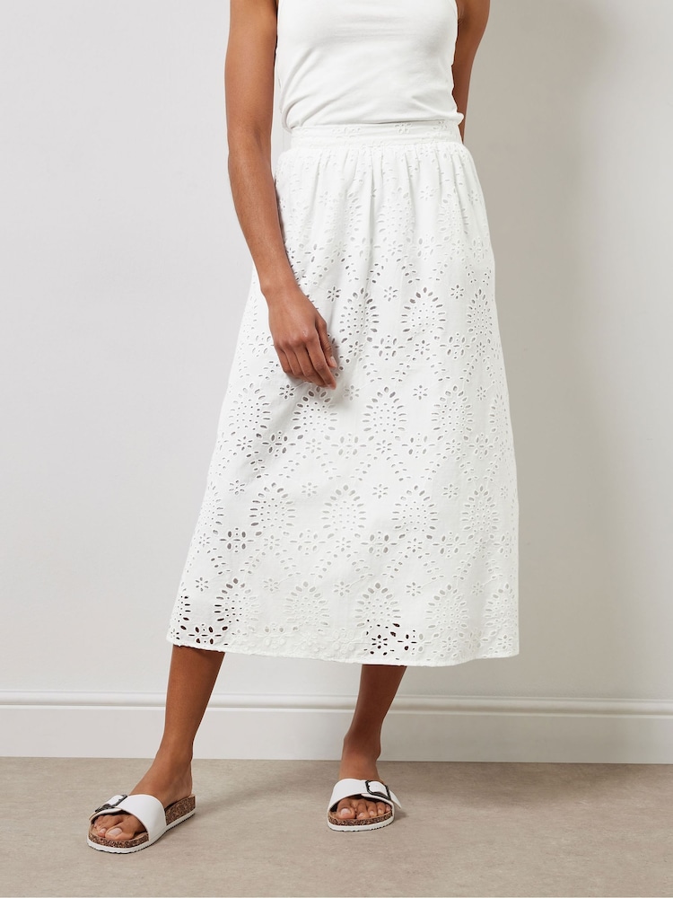 M&Co White Broderie 100% Cotton Midi Skirt - Image 1 of 6