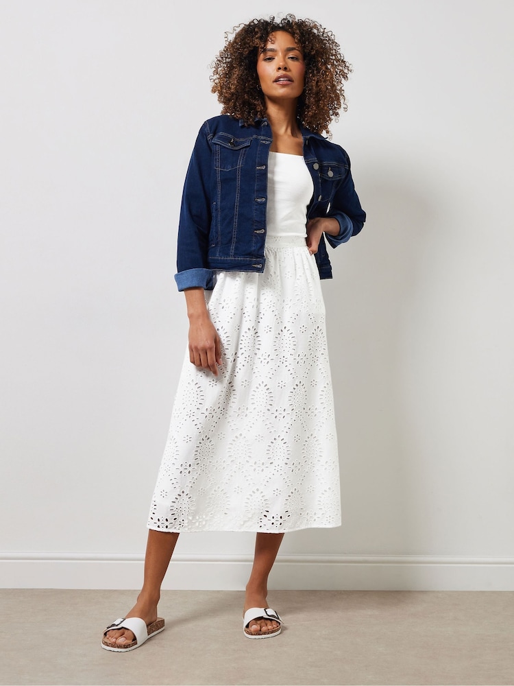 M&Co White Broderie 100% Cotton Midi Skirt - Image 2 of 6