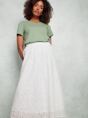 M&Co White Broderie 100% Cotton Midi Skirt - Image 5 of 6