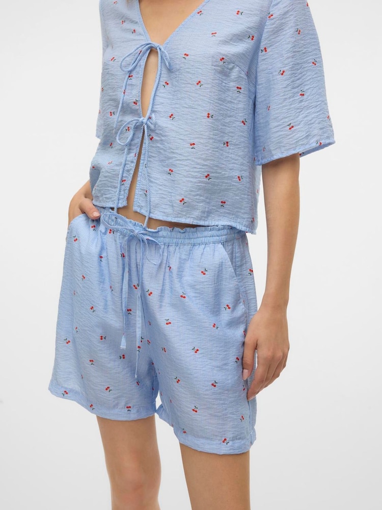VERO MODA White Cherry Print Tie Waist Shorts - Image 1 of 4