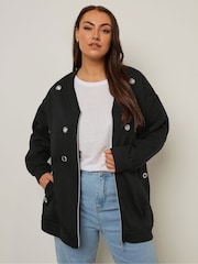 Yours Curve Black Eyelet Zip Up Jacket - Image 2 of 5