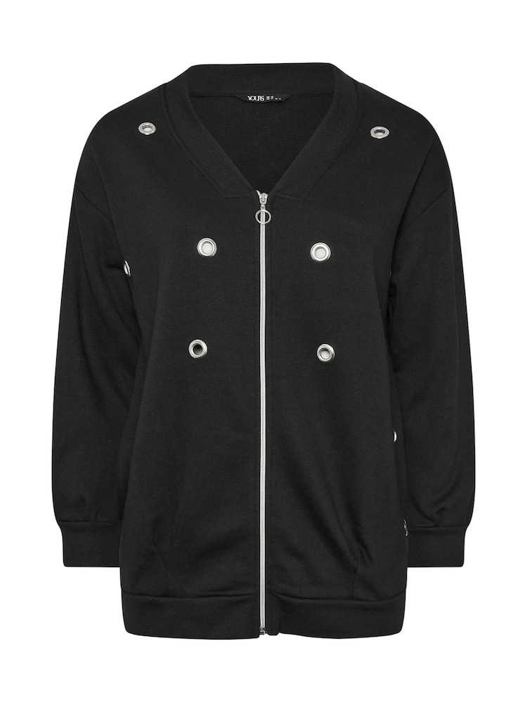 Yours Curve Black Eyelet Zip Up Jacket - Image 5 of 5