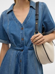 VERO MODA Blue Belted Denim Shirt Dress - Image 2 of 4