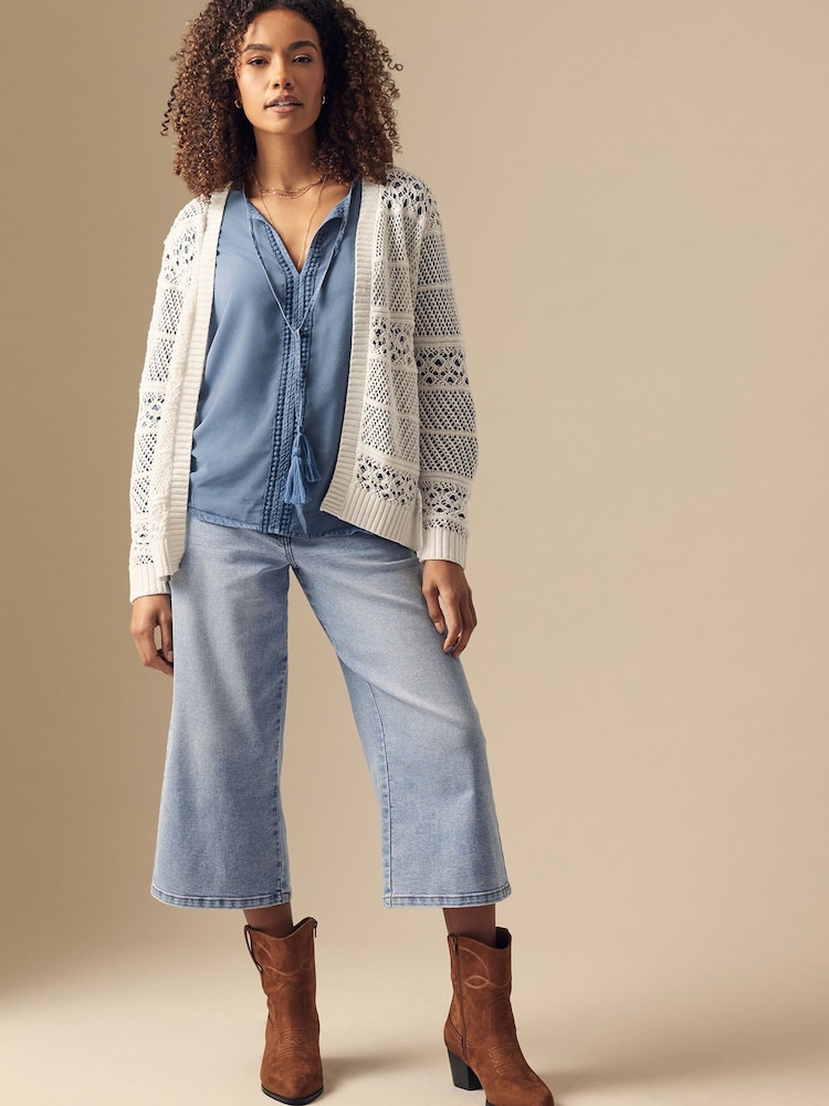 M&Co White Edge To Edge Crochet Cardigan - Image 2 of 5