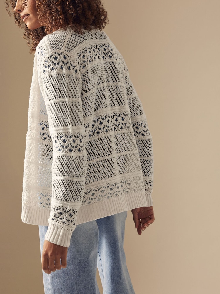 M&Co White Edge To Edge Crochet Cardigan - Image 5 of 5