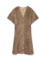 VERO MODA Brown Leopard Print Denim 100% Cotton Button-Up Mini Dress - Image 4 of 4
