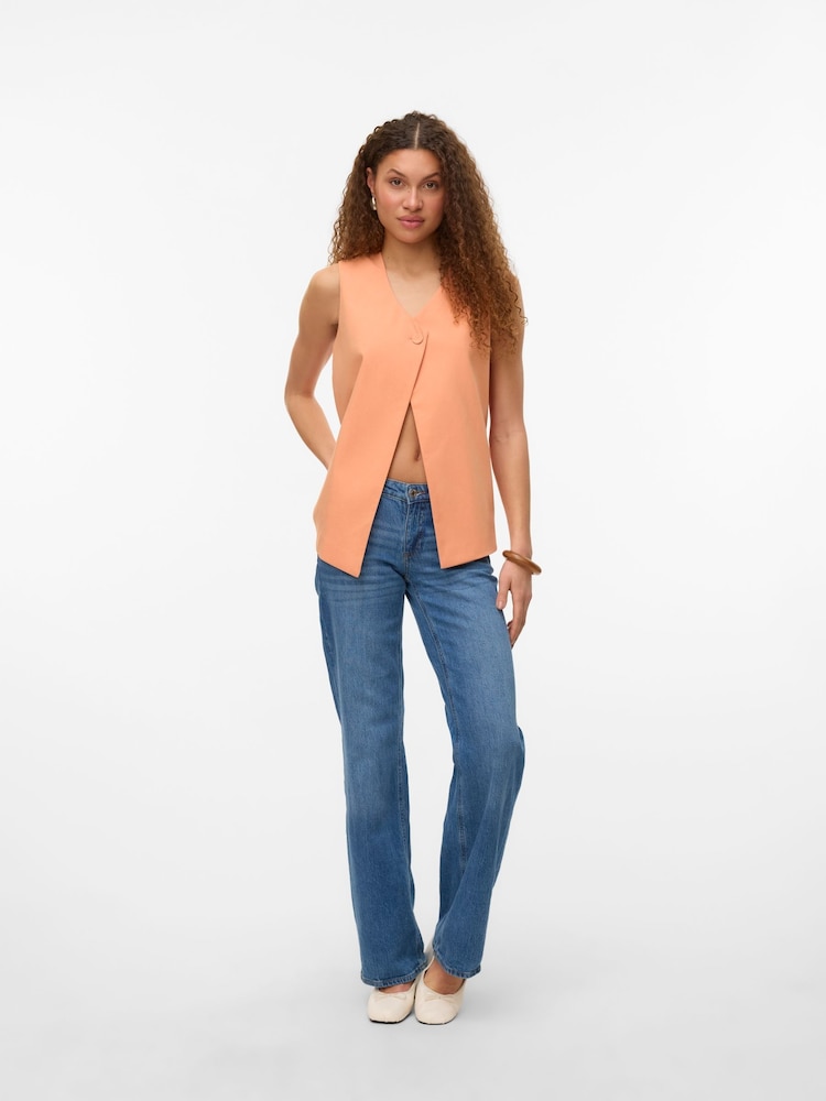 VERO MODA Orange One Button Asymetric Lined Waistcoat - Image 1 of 6