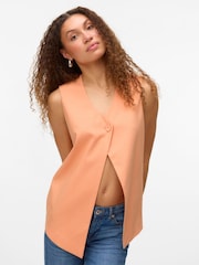 VERO MODA Orange One Button Asymetric Lined Waistcoat - Image 5 of 6