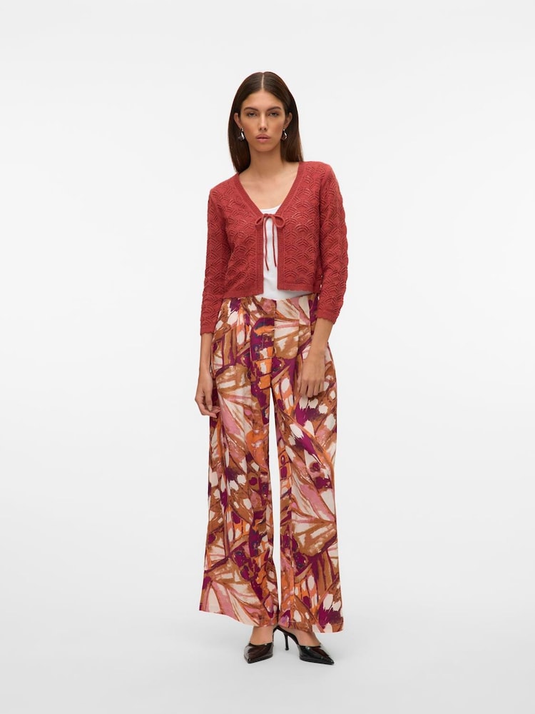 VERO MODA Red Crochet Knitted Tie Front Cardigan - Image 2 of 4