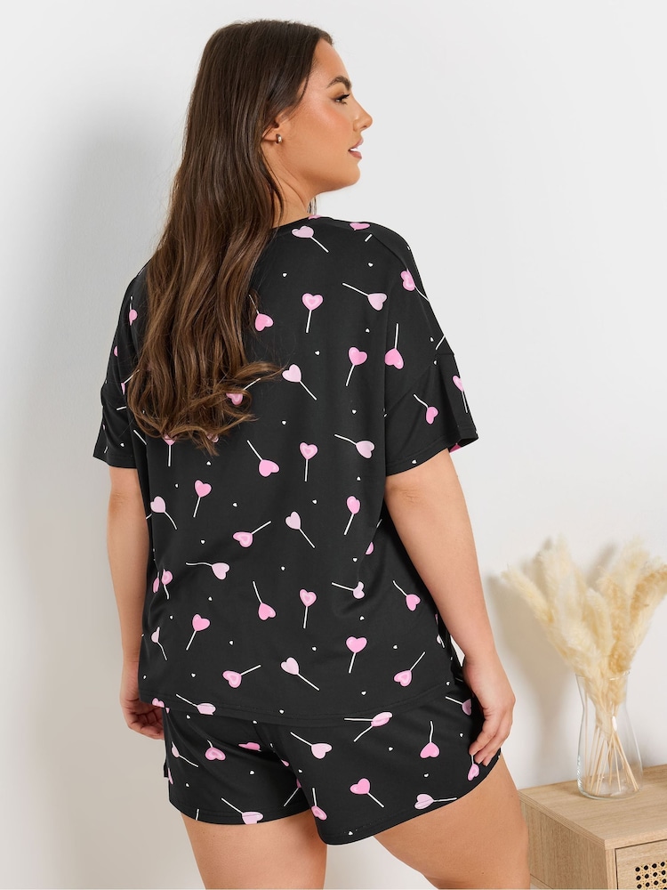 أسود - Yours Curve Cropped Shorts Pyjamas Set - صورة 2 من 5