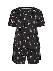 أسود - Yours Curve Cropped Shorts Pyjamas Set - صورة 5 من 5