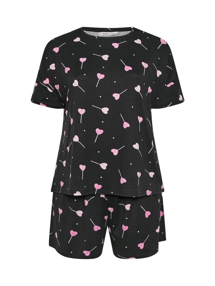 أسود - Yours Curve Cropped Shorts Pyjamas Set - صورة 5 من 5
