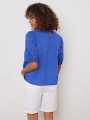 M&Co Blue 100% Cotton Broderie Short Sleeve T-Shirt - Image 2 of 6