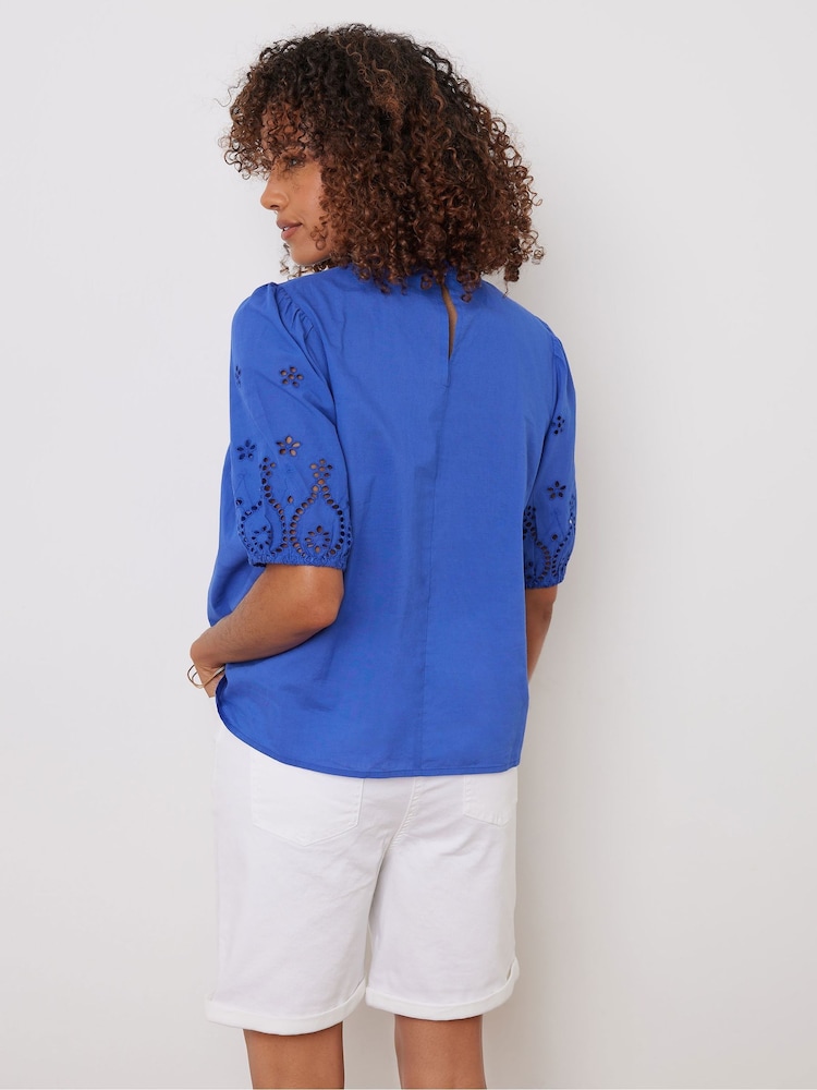 M&Co Blue 100% Cotton Broderie Short Sleeve T-Shirt - Image 2 of 6