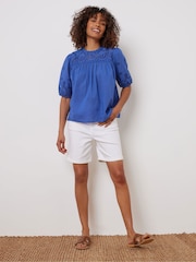 M&Co Blue 100% Cotton Broderie Short Sleeve T-Shirt - Image 3 of 6