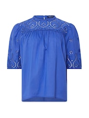 M&Co Blue 100% Cotton Broderie Short Sleeve T-Shirt - Image 6 of 6