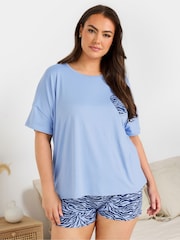 Yours Curve Blue Cropped Shorts Pyjamas Set - Image 1 of 5