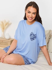 Yours Curve Blue Cropped Shorts Pyjamas Set - Image 4 of 5