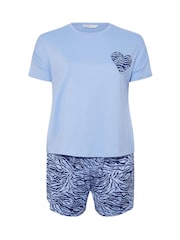 Yours Curve Blue Cropped Shorts Pyjamas Set - Image 5 of 5