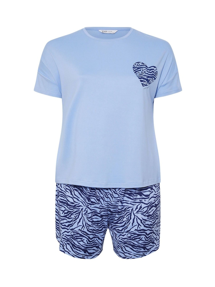 Yours Curve Blue Cropped Shorts Pyjamas Set - Image 5 of 5