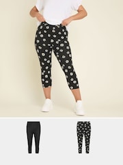 Yours Curve Black Cropped Leggings 2 Pack - Image 1 of 7