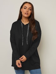 Yours Curve Black Dipped Back Swing Hoodie - Image 2 of 5