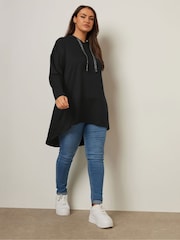 Yours Curve Black Dipped Back Swing Hoodie - Image 3 of 5