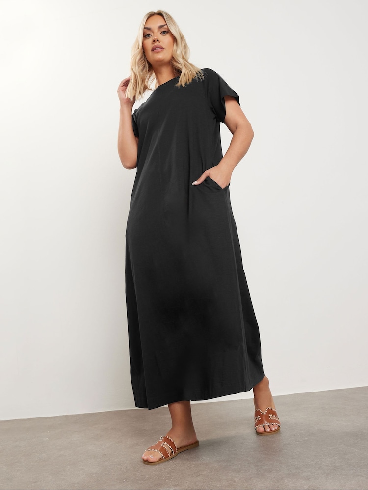 Yours Curve Black A Line Flare 100% Cotton Dress - Image 1 of 5