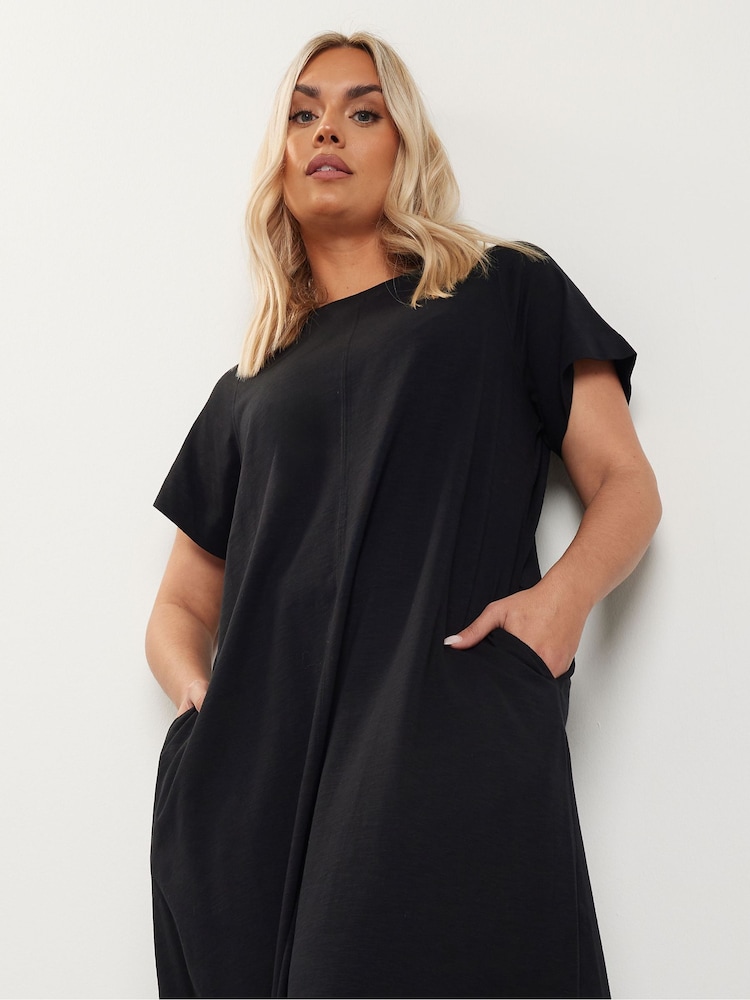 Yours Curve Black A Line Flare 100% Cotton Dress - Image 2 of 5