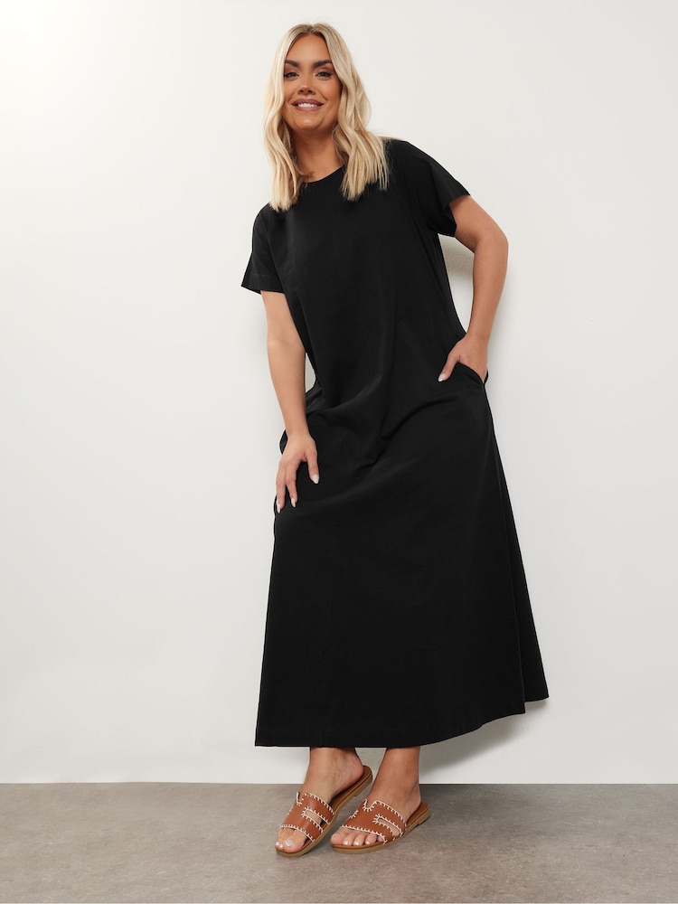 Yours Curve Black A Line Flare 100% Cotton Dress - Image 4 of 5