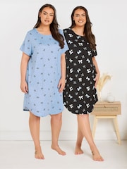 Yours Curve Black Dipped Back Nightdress 2 Pack - Image 1 of 8
