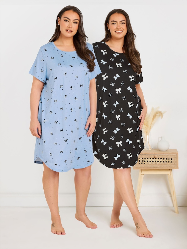 Yours Curve Black Dipped Back Nightdress 2 Pack - Image 1 of 8