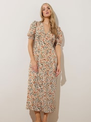 Long Tall Sally Natural Ditsy Tea Midi Dress - Image 1 of 5