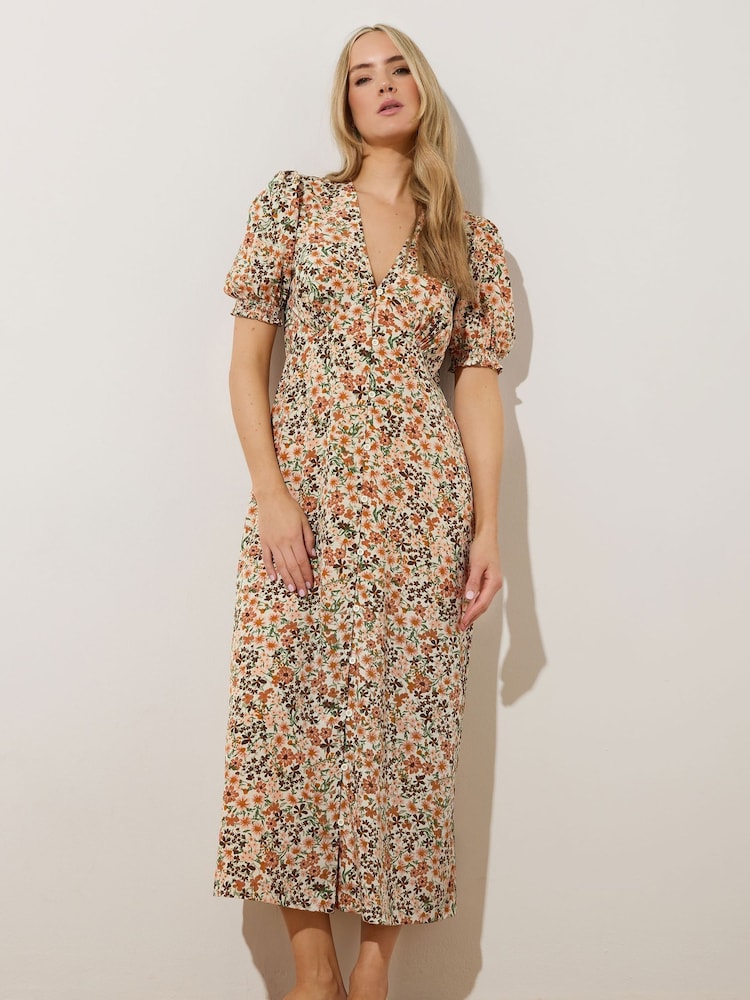 Long Tall Sally Natural Ditsy Tea Midi Dress - Image 1 of 5