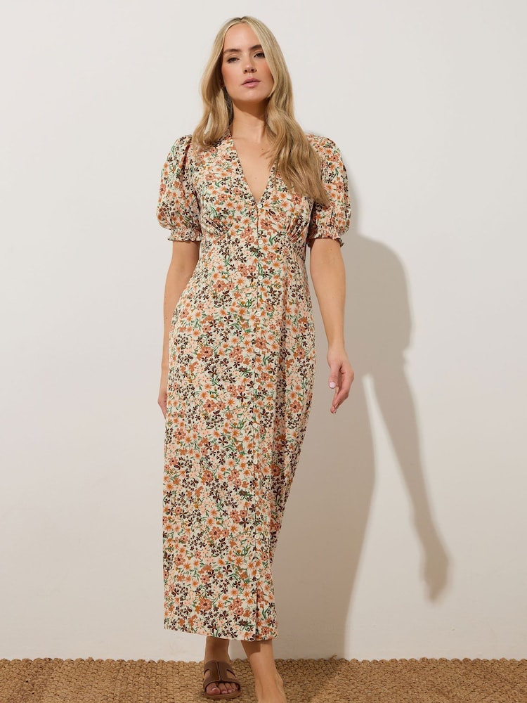 Long Tall Sally Natural Ditsy Tea Midi Dress - Image 2 of 5