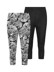 Yours Curve Black chrome Cropped Leggings 2 Pack - Image 5 of 6