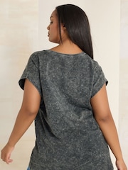 Yours Curve Grey Acid Wash Heavy Weight 100% Cotton Top - Image 2 of 5