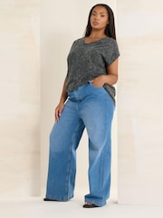 Yours Curve Grey Acid Wash Heavy Weight 100% Cotton Top - Image 3 of 5