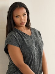 Yours Curve Grey Acid Wash Heavy Weight 100% Cotton Top - Image 4 of 5