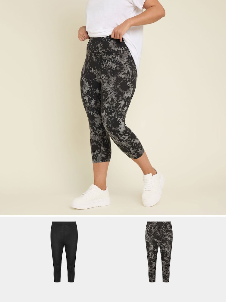 Yours Curve Grey Cropped Leggings 2 Pack - Image 1 of 8