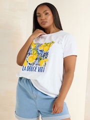 Yours Curve White Dolce Vita Placement 100% Cotton T-Shirt - Image 4 of 5