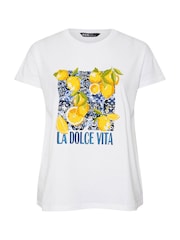 Yours Curve White Dolce Vita Placement 100% Cotton T-Shirt - Image 5 of 5