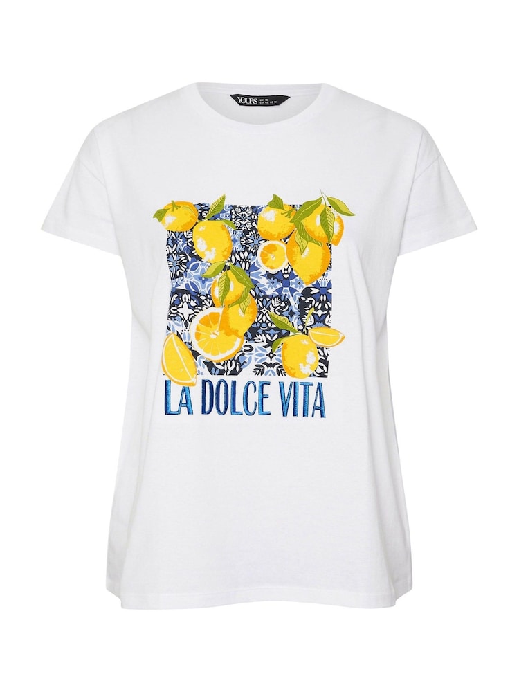 Yours Curve White Dolce Vita Placement 100% Cotton T-Shirt - Image 5 of 5